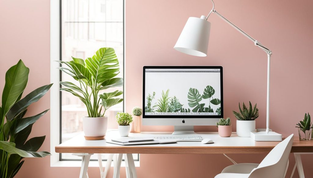 dusty pink home office